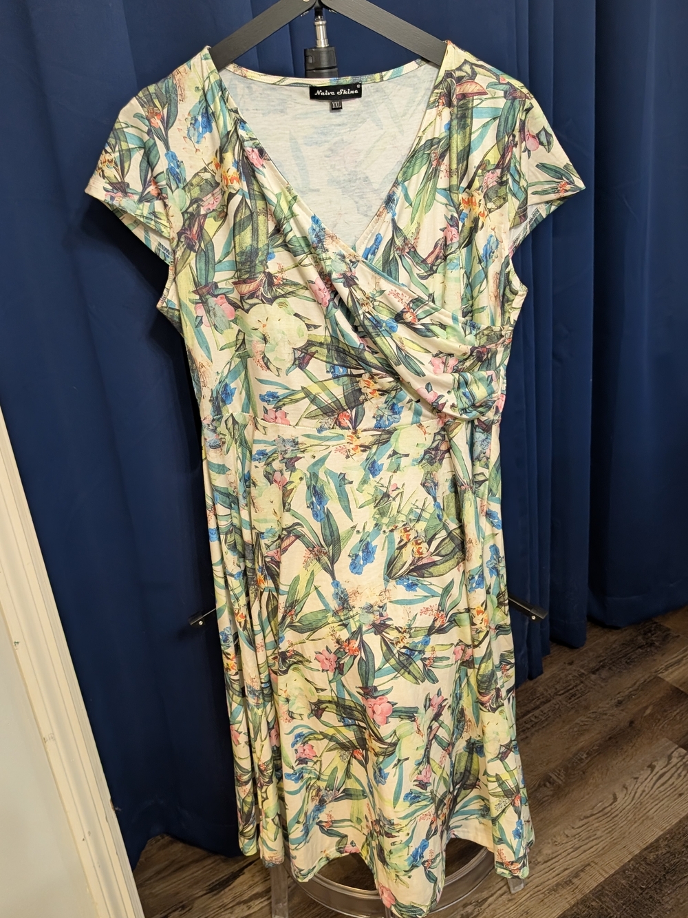 Naive Shine Floral Mint Green Faux-Wrap Dress